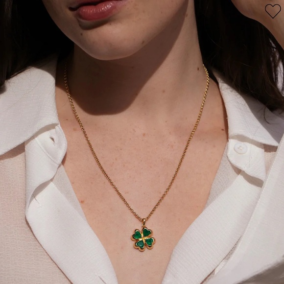 Awe Inspired Sterling Silver Green Onyx Lucky Clover Boho Necklace Charm Pendant - Picture 2 of 4